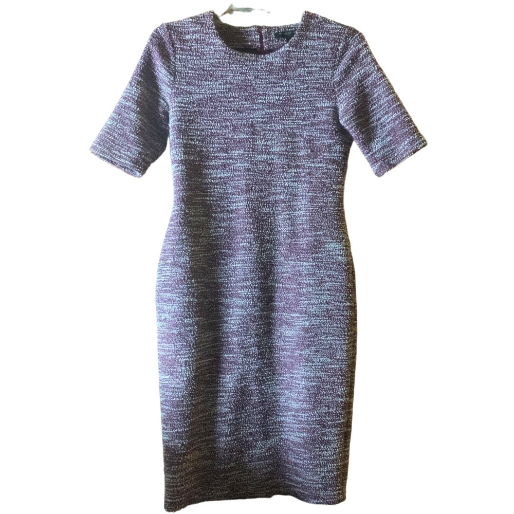 BANANA REPUBLIC Purple White Short Sleeve Boucle Tweed Fitted Dress - Size 4